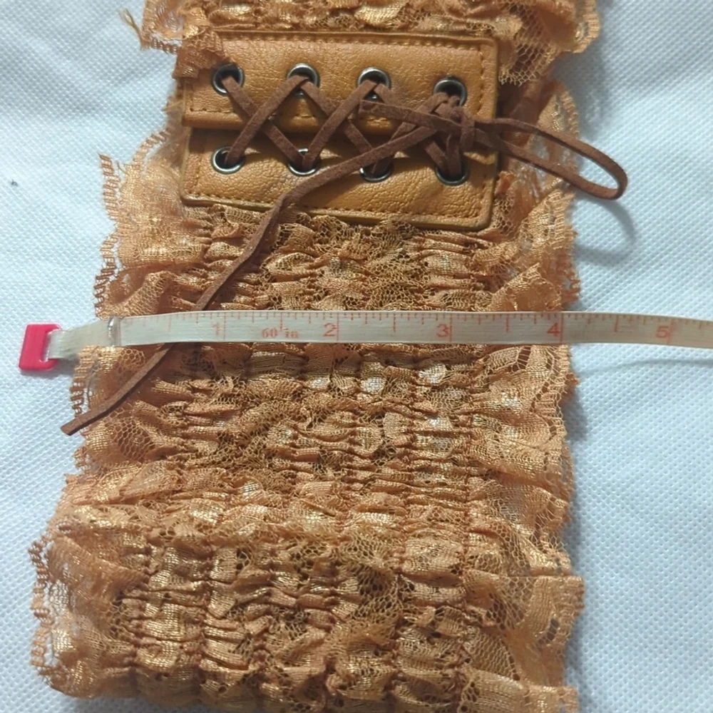 Caramel Brown Lace Faux Leather Lace Up Stretchy Statement Waist Cincher Belt